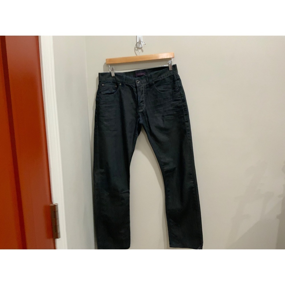 Ted Baker London Mens Straight Leg Jeans Dark Wash Sheen Denim Size 34R